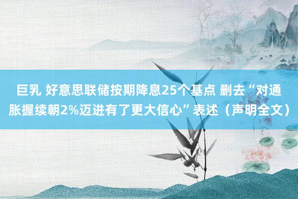 巨乳 好意思联储按期降息25个基点 删去“对通胀握续朝2%迈进有了更大信心”表述（声明全文）