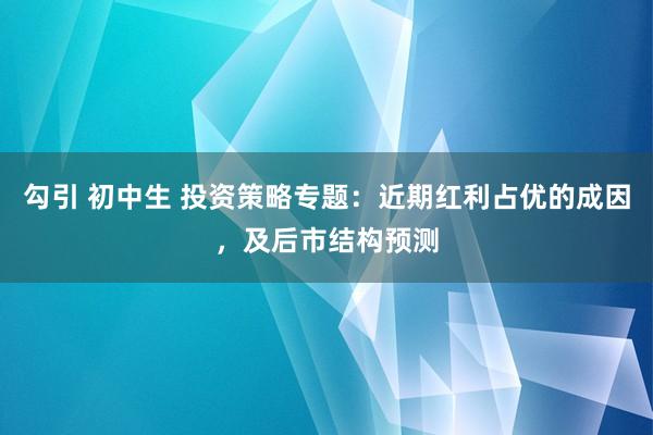 勾引 初中生 投资策略专题:近期红利占优的成因,及后市结构预测