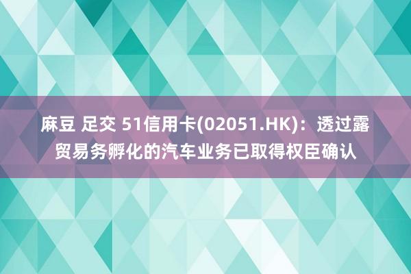 麻豆 足交 51信用卡(02051.HK)：透过露贸易务孵化的汽车业务已取得权臣确认