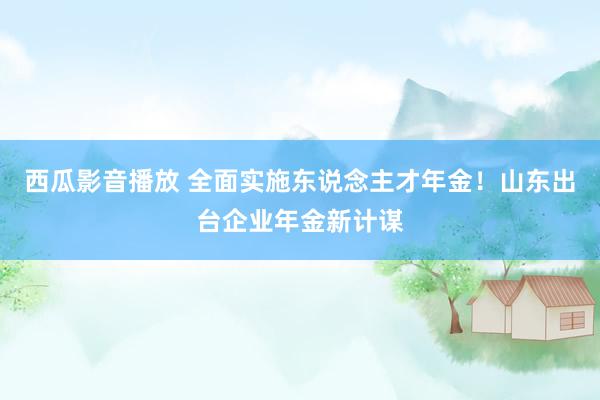 西瓜影音播放 全面实施东说念主才年金！山东出台企业年金新计谋