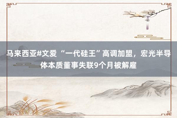 马来西亚#文爱 “一代硅王”高调加盟，宏光半导体本质董事失联9个月被解雇