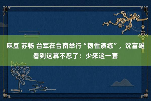 麻豆 苏畅 台军在台南举行“韧性演练”，沈富雄看到这幕不忍了：少来这一套