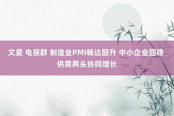 文爱 电报群 制造业PMI畅达回升 中小企业回稳 供需两头协同增长