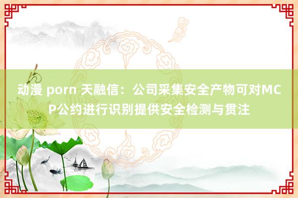 动漫 porn 天融信：公司采集安全产物可对MCP公约进行识别提供安全检测与贯注